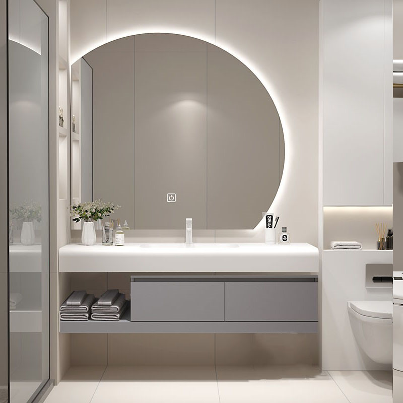 奶油风圆弧一体盆浴室柜组合智能卫生间洗漱台洗手洗脸盆柜