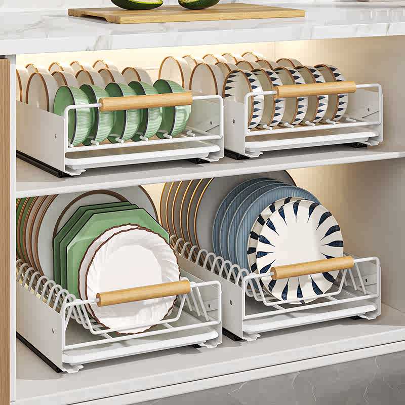 厨房免安装抽篮橱柜内抽拉碗篮碗碟收纳架下水槽抽屉式分层置物架