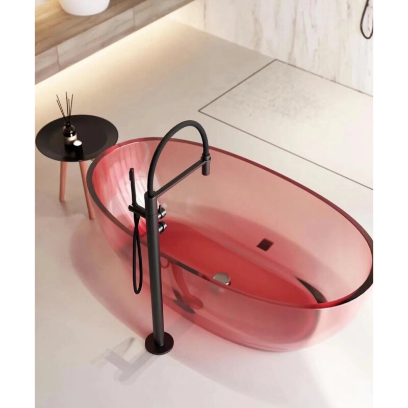 摩珀斯独立式透明浴缸酒店别墅定制简约鹅蛋形人造石浴盆家庭浴缸