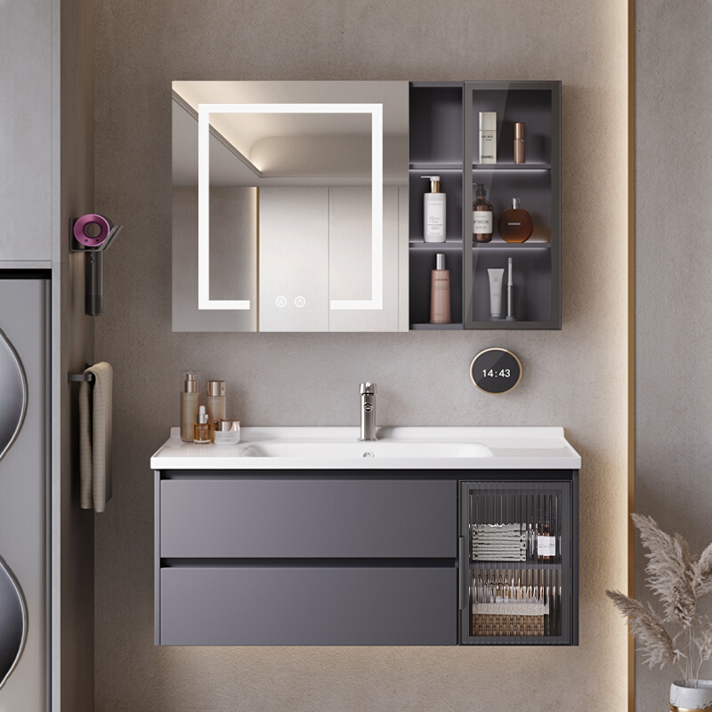 希箭轻奢岩板实木浴室柜组合智能玻璃镜洗脸洗手盆柜卫生间组合