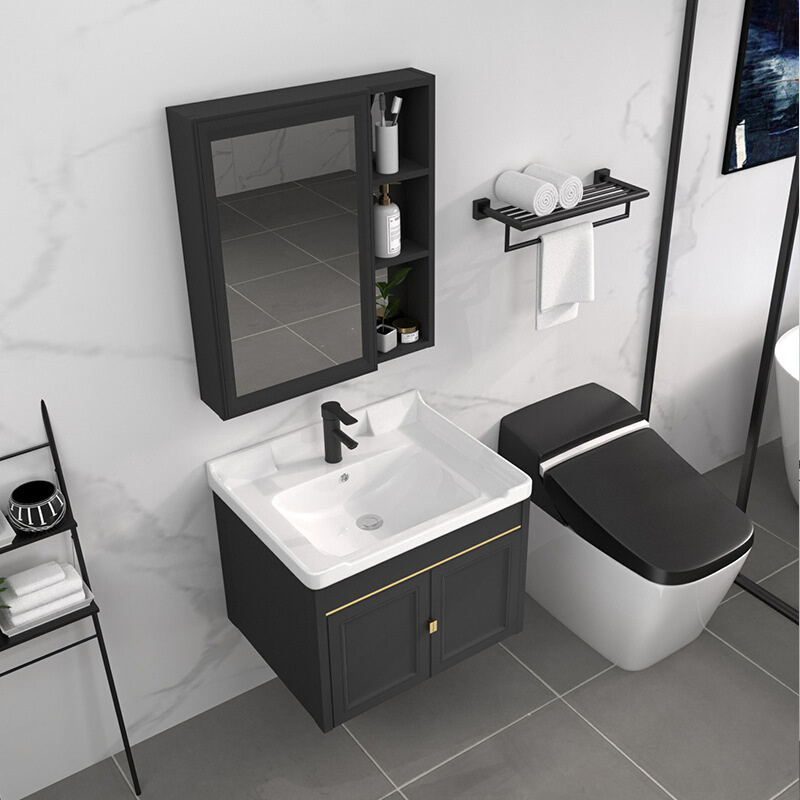 网红智能镜黑色太空铝浴室柜组合卫生间挂墙式洗手洗脸盆柜家用洗