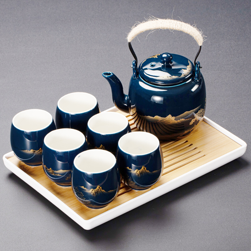 L景德镇陶瓷提梁茶具套装家用客厅泡茶壶整套茶壶茶杯简约送托盘