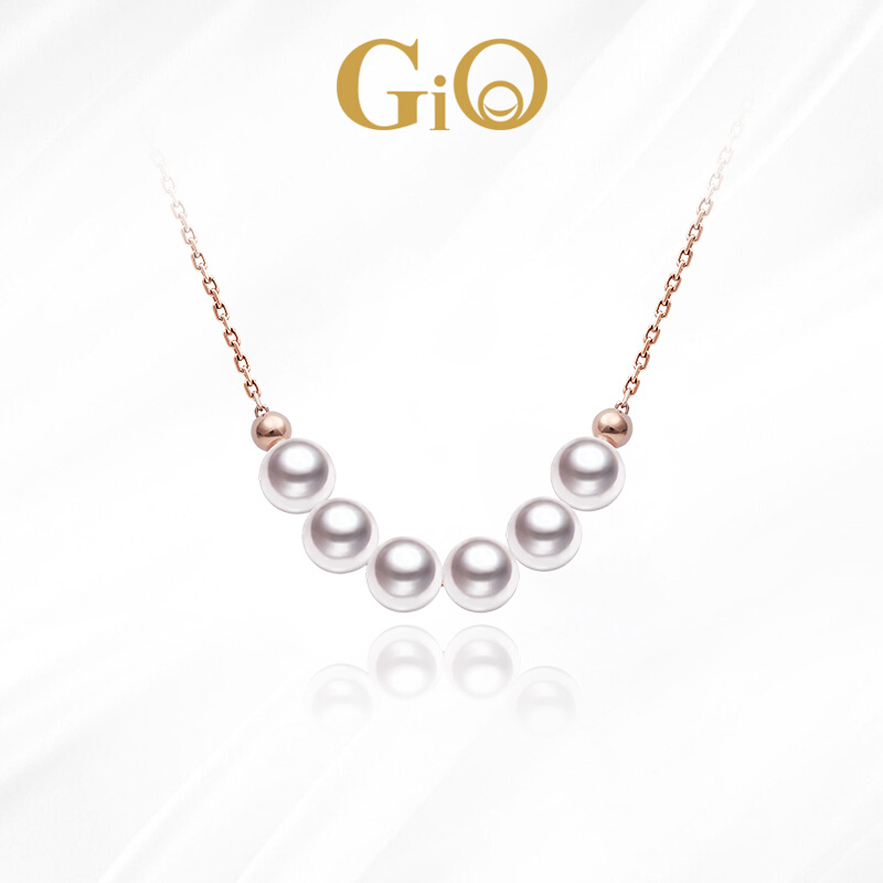 GiO珠宝 极光baby淡水珍珠项链18K金微笑锁骨链小灯泡颈链