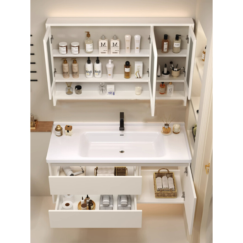 智能现代简约浴室柜组合陶瓷一体盆卫生间洗手洗漱台面盆柜卫浴柜