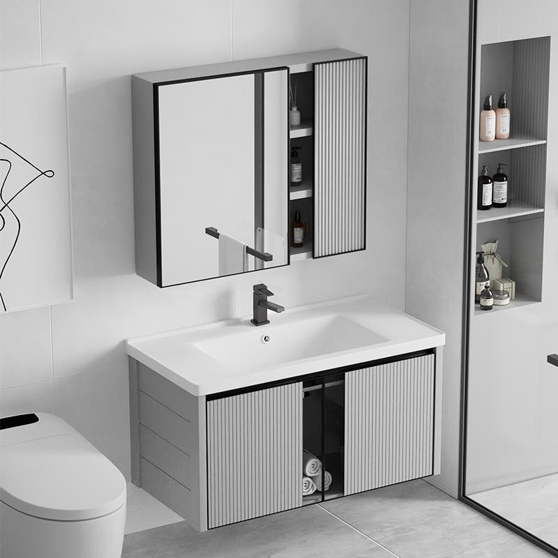 新款太空铝浴室柜现代简约陶瓷一体洗手台卫生间洗漱台洗脸盆组合