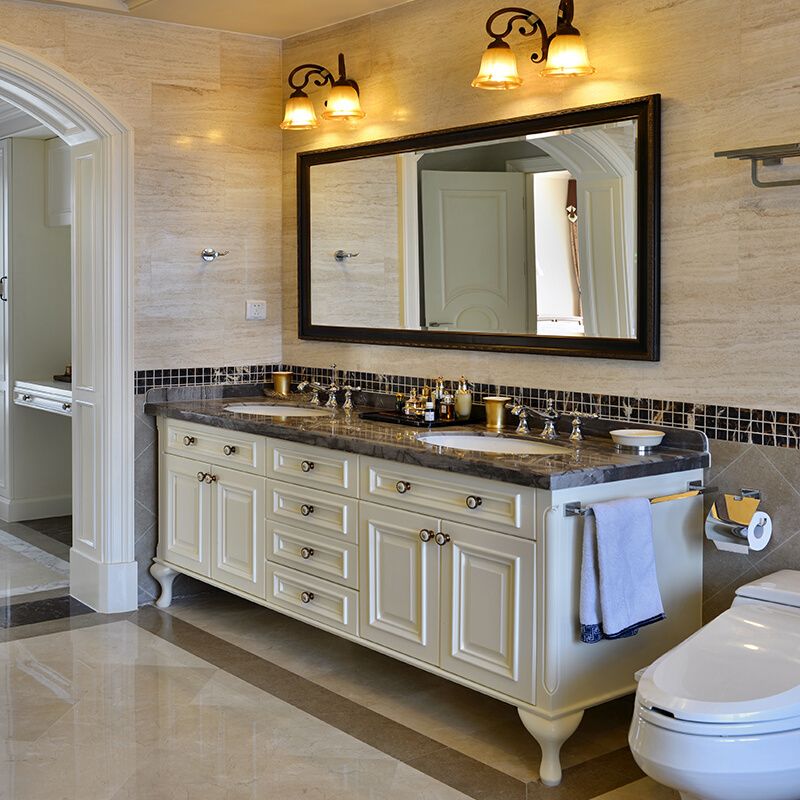美式浴室柜组合橡木落地式洗脸洗手盆池欧式双盆实木洗漱台卫浴柜