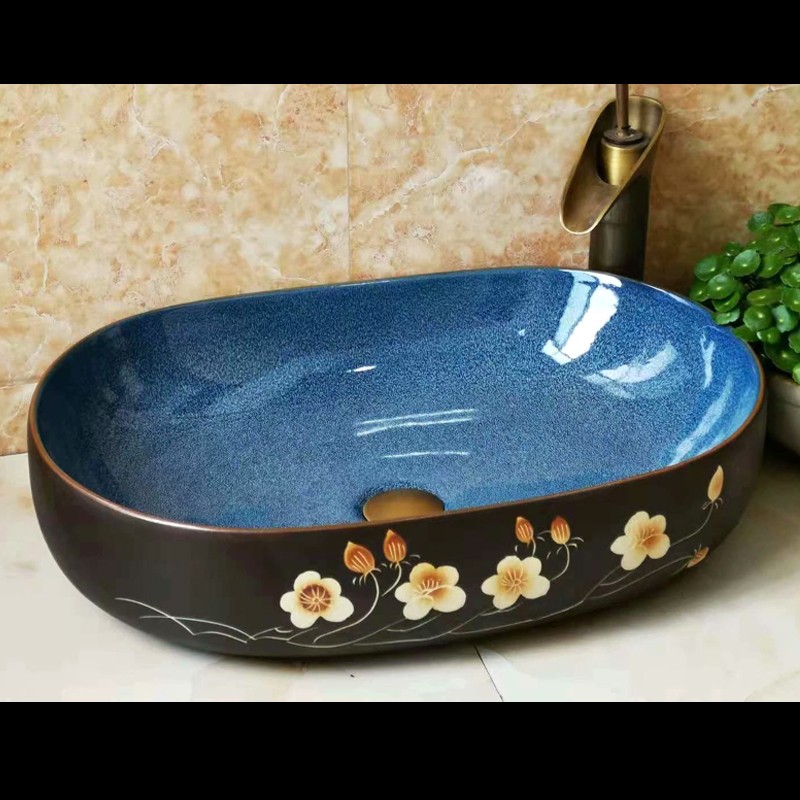 卫生间中式陶瓷台上盆洗手盆家用单盆长方形洗脸盆洗漱池大号尺寸