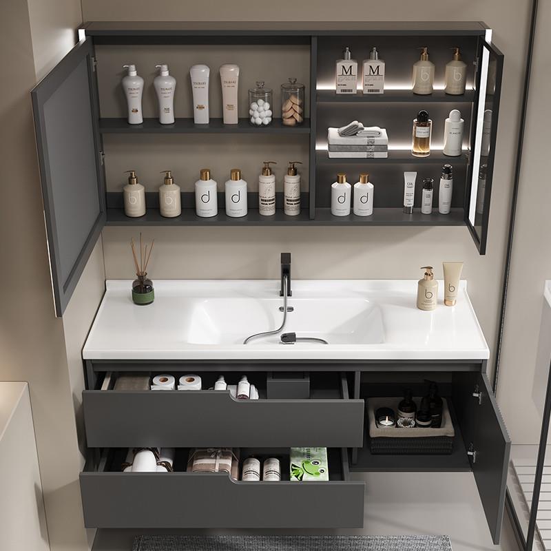 定制轻奢橡木烤漆门板浴室柜组合现代简约卫生间洗漱台洗手面盆洗
