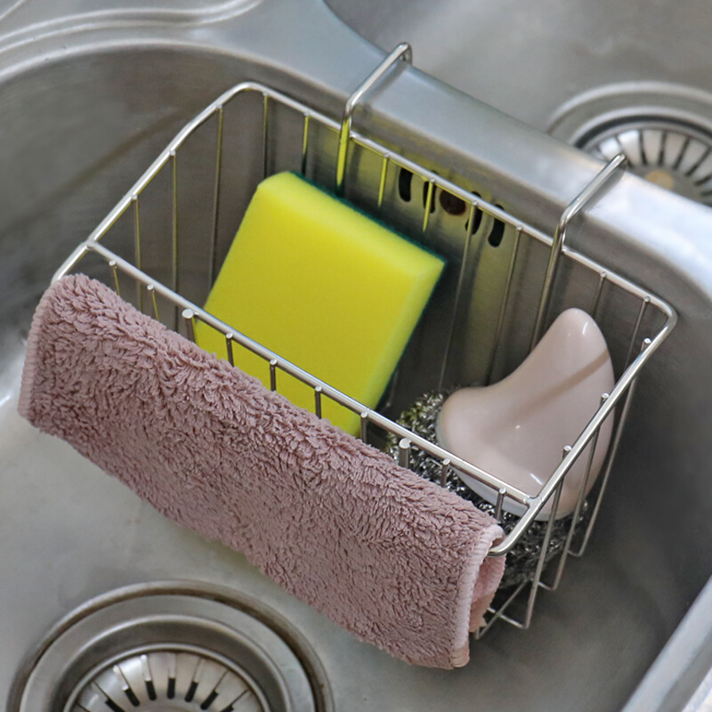 百洁布置物架抹布收纳架水槽挂篮厨房用品304不锈钢沥水篮洗碗布
