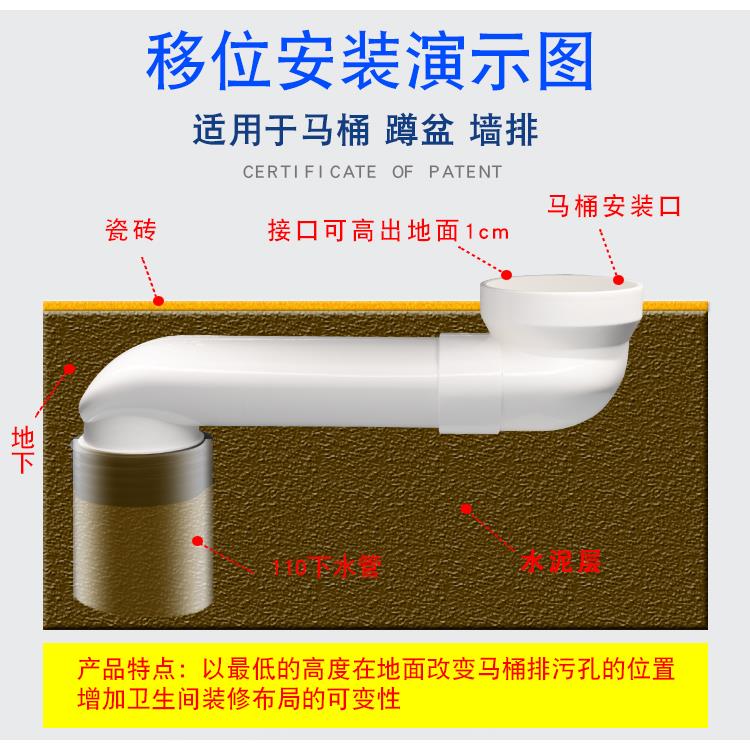 马桶移位器抽水马桶下水管坑距不挖地坐便移位器蹲便器大便器扁管