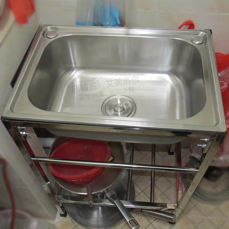 架子加厚洗碗水池304单槽商用厨房不锈钢水槽带支架一体家用水斗