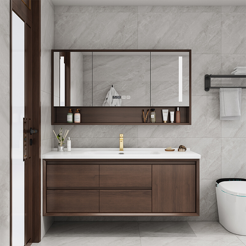 浴室柜组合新中式橡木实木一体陶瓷盆卫生间洗脸洗手盆柜卫浴
