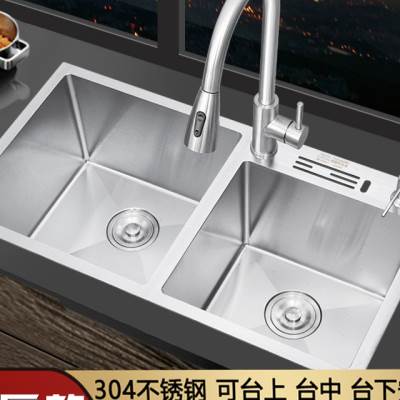 网红厨房304不锈钢手工水槽加厚台下式洗菜盆洗手盆洗碗盆水池双