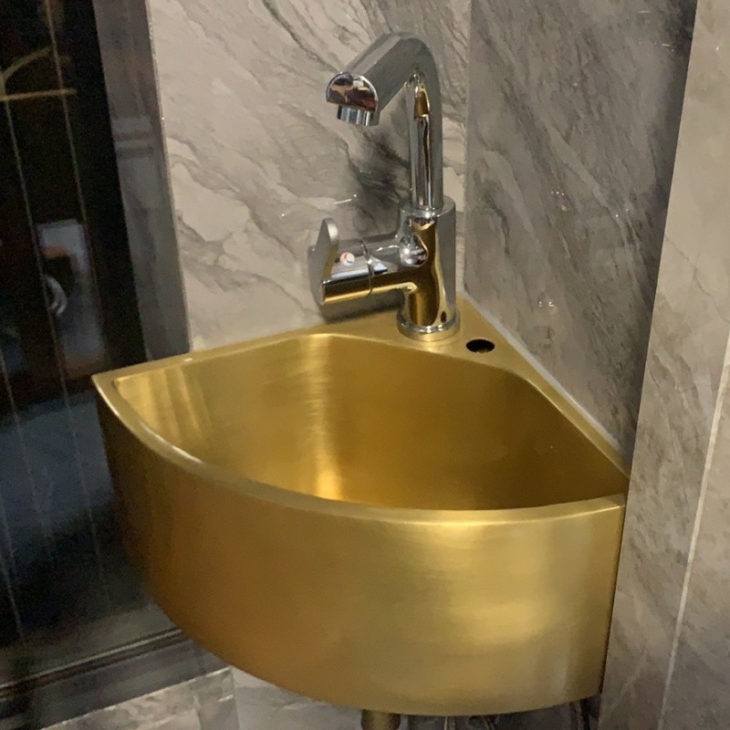 薄边扇形台上盆洗手盆迷你超大角落卫生间卫浴定制黄铜金属台面盆
