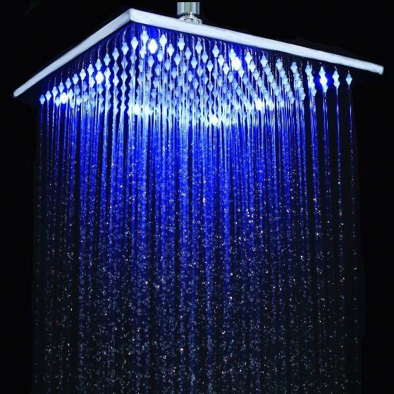 康乐思卫浴325mm超薄镶嵌式花洒创意淋浴头 天花板嵌入式led顶喷