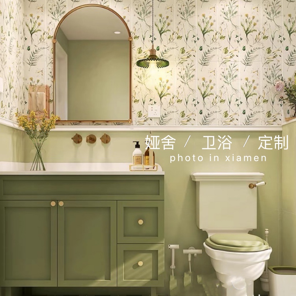 莫兰迪色法式复古橡木浴室柜组合美式岩板陶瓷一体盆洗脸洗手盆柜