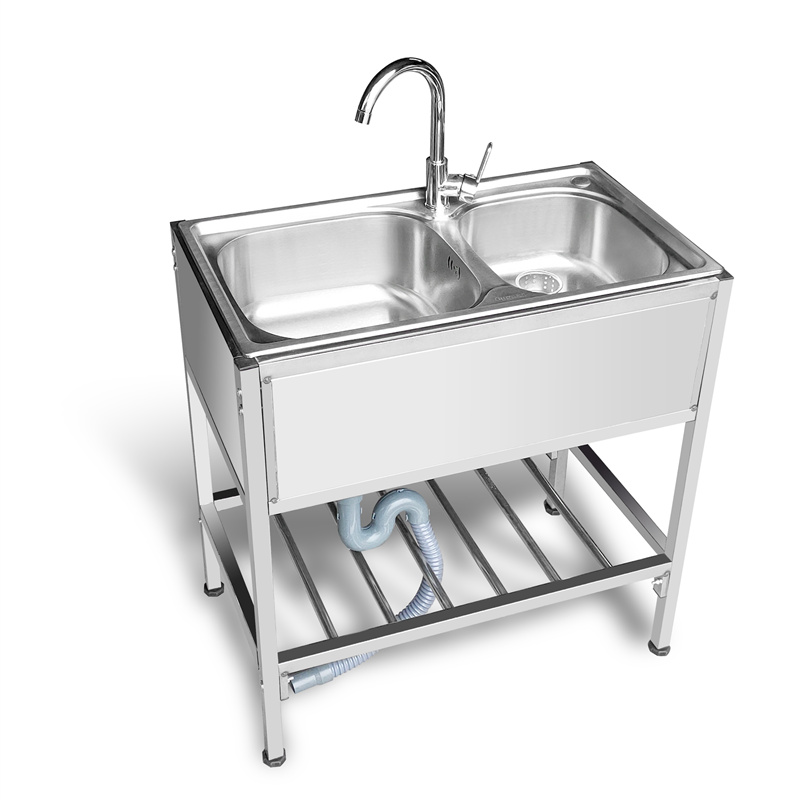 新品厨房不锈钢简易水槽双槽单槽带支架子洗手盆带挡板水池洗菜盆