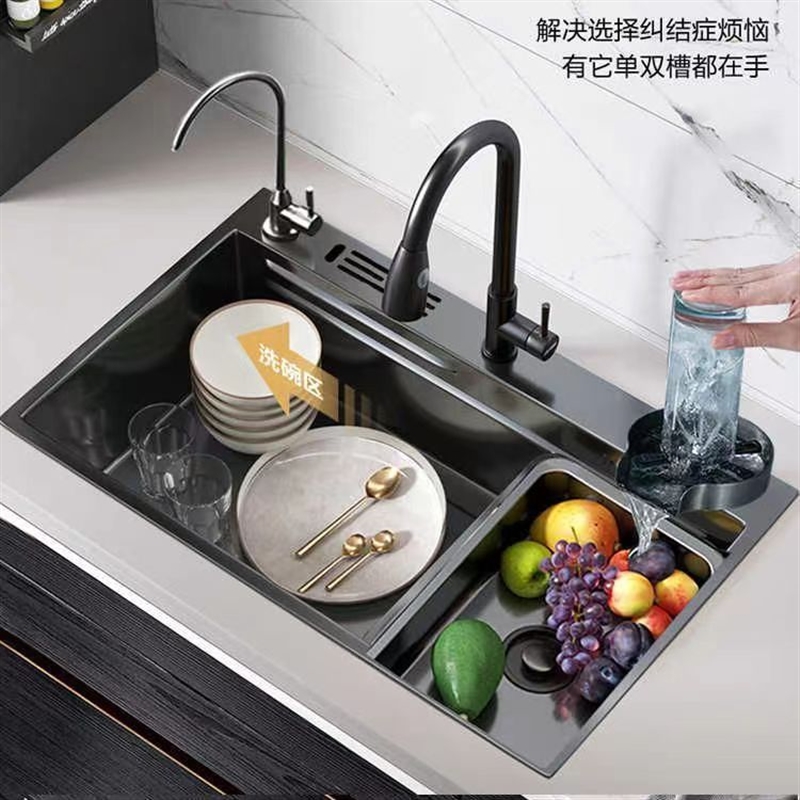 2023【厨房水槽】纳米不锈钢水槽304黑色洗菜盆加厚多功能厨房洗