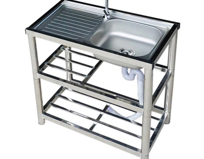 不锈钢水槽 家用洗手池洗菜盆户外阳台出租房简易带支架304 单槽