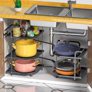 厨房置物架家用多功能锅具收纳架多层橱柜下水槽灶台分层放锅架子
