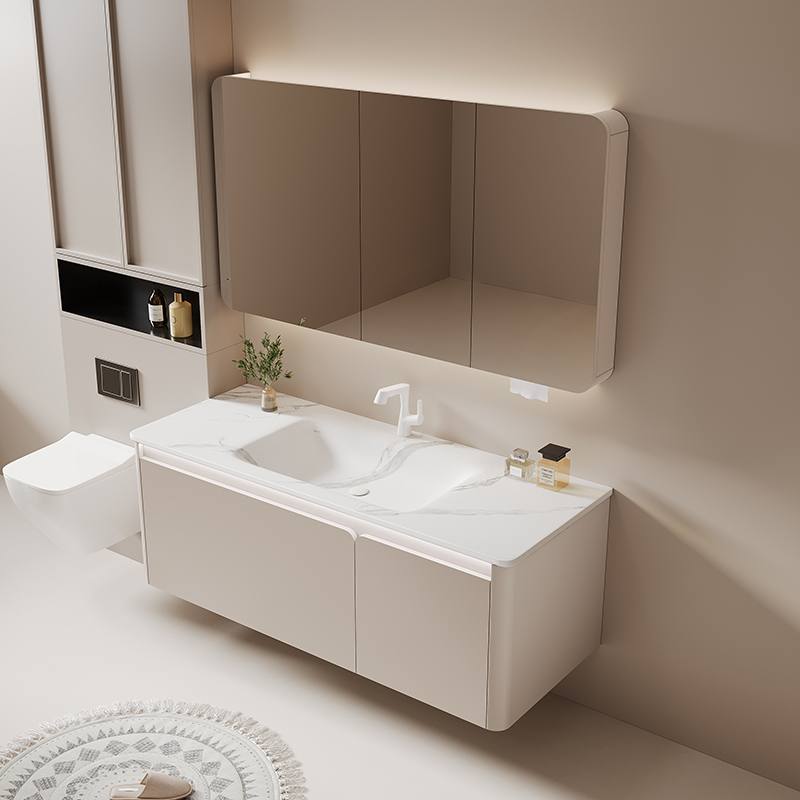 智能带灯浴室柜组合岩板陶瓷一体盆卫生间洗手洗脸盆柜镜柜组合