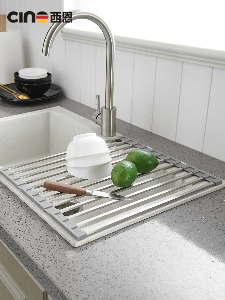 不锈钢可折叠厨房水槽沥水架洗碗池碗碟滤水帘单水池沥水篮置物架