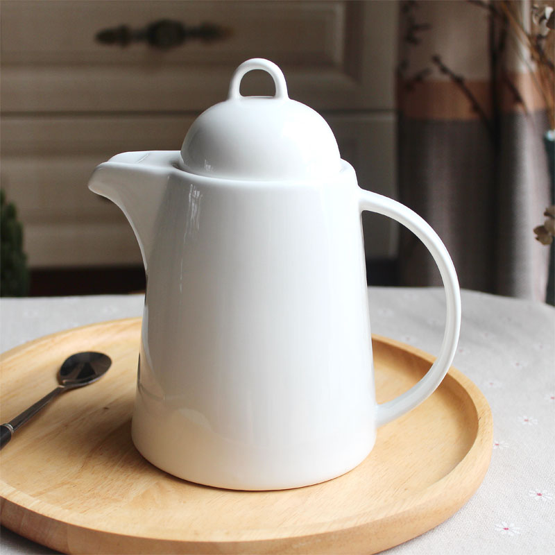 绿枫叶陶瓷花茶壶纯白塔形咖啡壶水壶奶茶壶餐厅家庭办公室耐高温