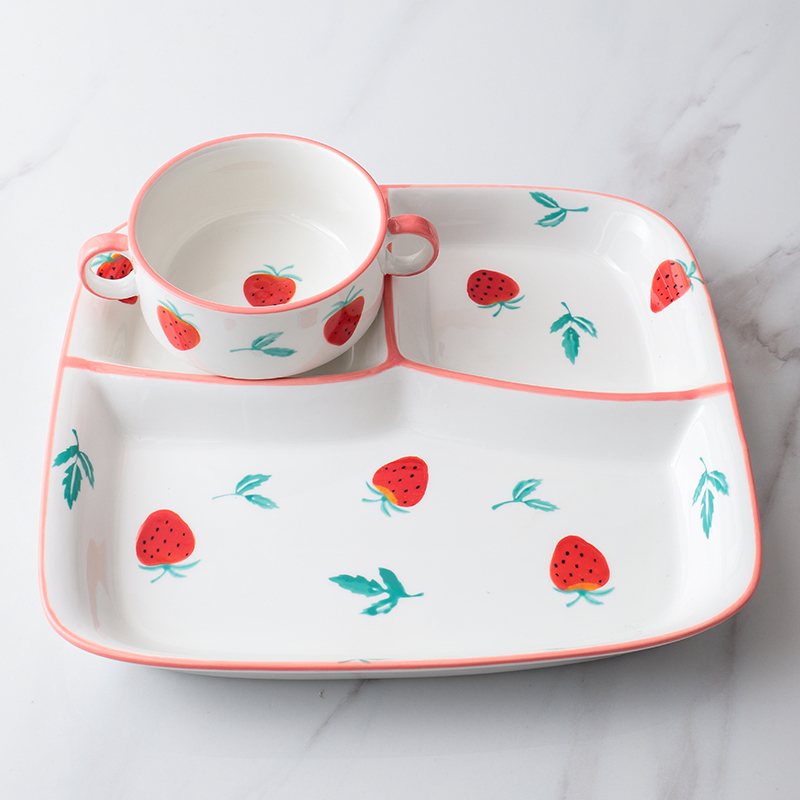创意陶瓷早餐盘子一人食餐具套装家用分格盘儿童分隔餐盘西餐盘碗