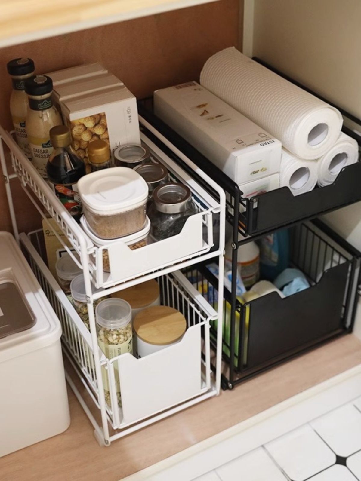抽屉式橱柜内收纳筐厨房浴室清洁用品储物推拉篮厨房下水槽置物架