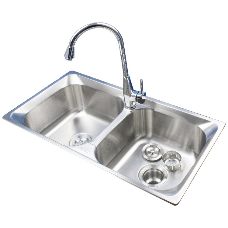 厨房水槽双槽304不锈钢洗碗池洗菜盆 一体加厚水盆左右同胆双大