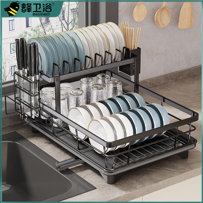 蜂卫浴厨房沥水碗盘置物架多功能不锈钢碗筷餐具收纳家用台面碗碟
