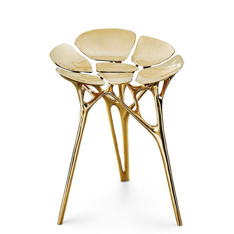 简约现代创意设计师款客厅样板房酒店餐椅异形花瓣金属椅纯铜椅子