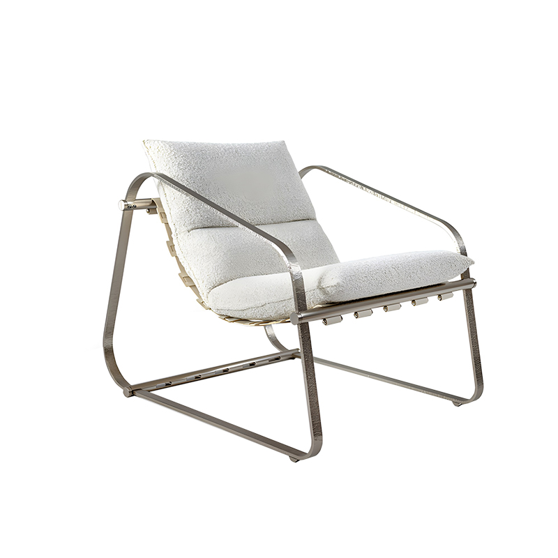 意式极简设计师阳台休闲单人椅客厅沙发扶手椅磨砂真皮不锈钢躺椅