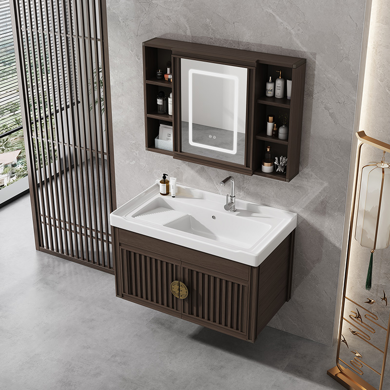 新中式浴室柜组合陶瓷洗衣盆卫生间壁挂洗脸盆带搓衣板一体洗手盆