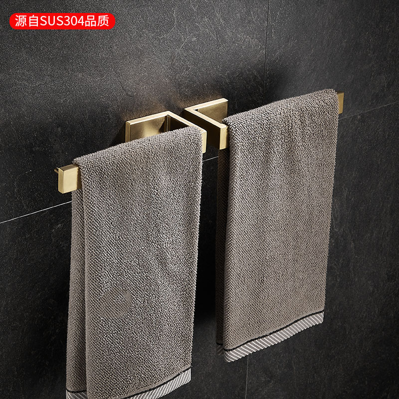 新品不锈钢毛巾环轻奢拉丝金色壁挂式擦手巾挂架卫生间晾毛巾杆免