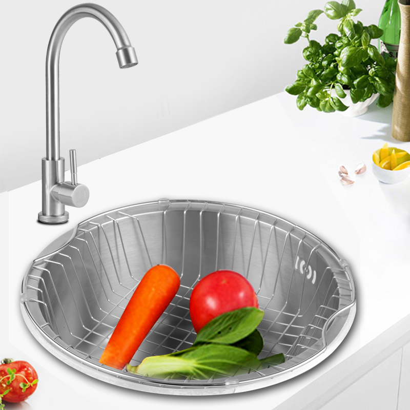 厨房圆形水槽单槽 304不锈钢洗菜盆圆盆小号洗碗池嵌入式台下盆
