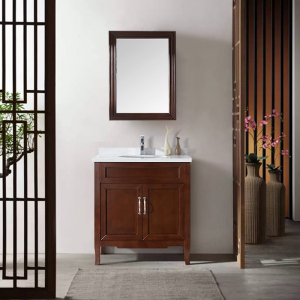 现代中式浴室柜组合落地式洗脸盆柜组合卫生间洗漱台实木卫浴定制