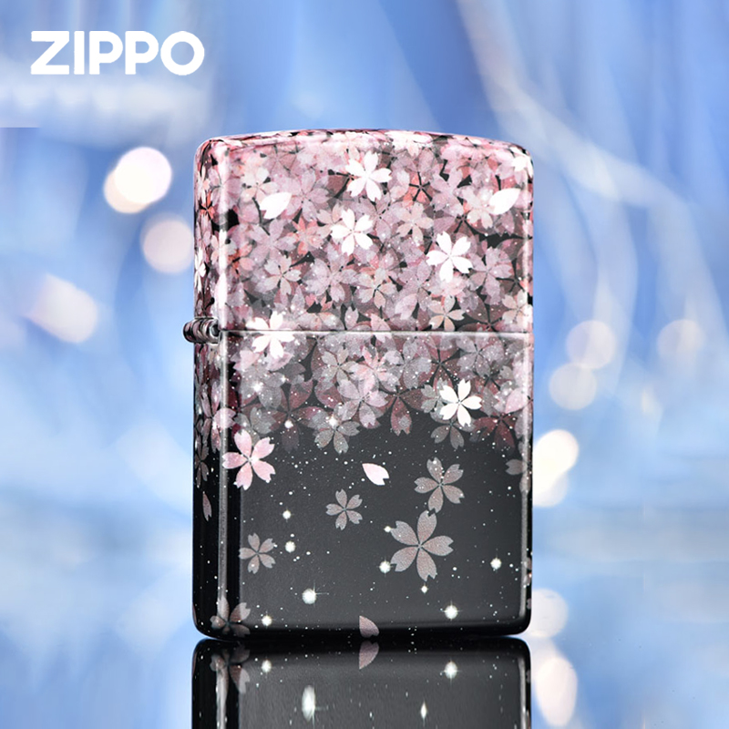 打火机Zippo原装煤油防风正版夜光粉色彩印满天星樱花男士礼品