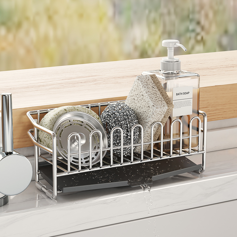 304不锈钢放抹布窄款沥水架厨房水槽超窄台面小户型收纳海绵置物