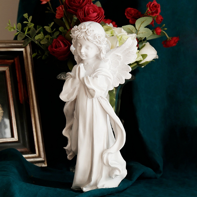 欧式复古做旧白色少女天使装饰品摆件美式树脂人物雕像小摆设礼物