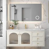 美式轻奢岩板浴室柜吊柜橡木卫浴智能镜柜组合实木现代简约洗脸盆