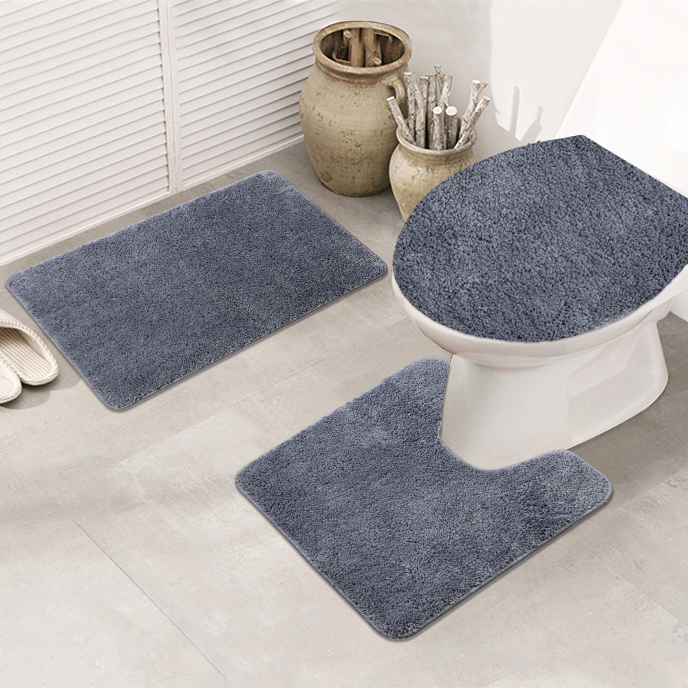 欧式卫浴马桶三件套地毯 坐便浴室防滑地垫吸水纯色超细纤维U型垫