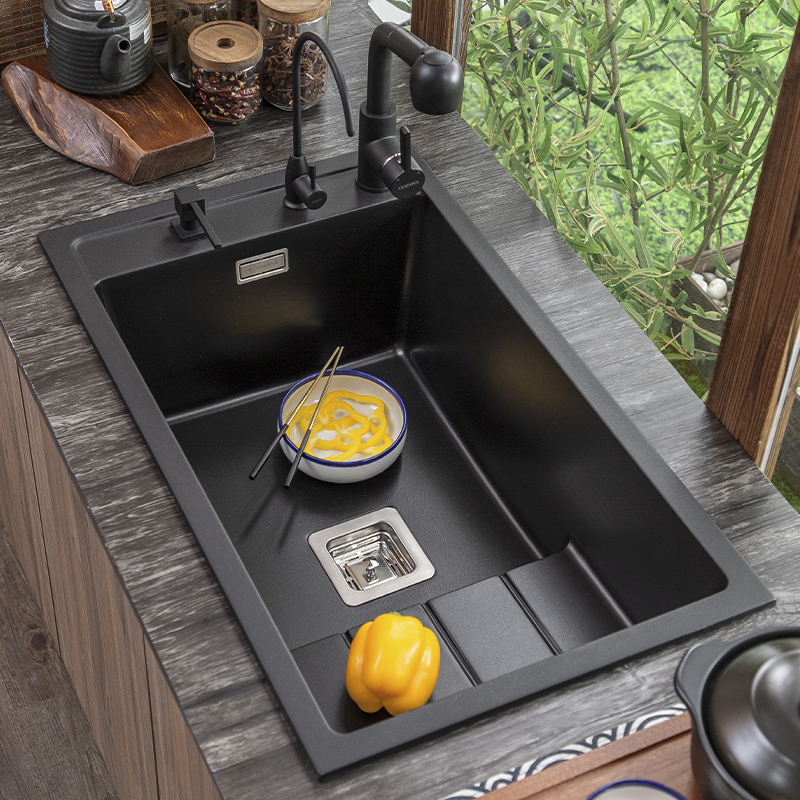 科恩纳G80石英石水槽花岗岩阶梯式大单槽洗菜盆厨房洗碗池花岗岩
