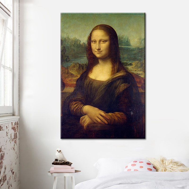 达芬奇蒙娜丽莎的微笑复古油画高清打印帆布画无框画芯家居装饰画