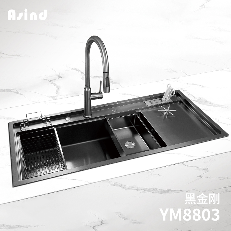 爱西迪YM8803厨房超大单槽SUS304不锈钢水槽厨房手工洗菜盆大单槽