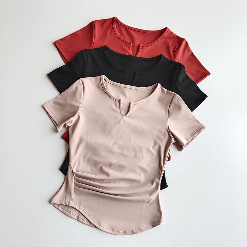 V领运动短袖夏季簿款跑步训练健身T恤网红修身显瘦性感瑜伽服上衣