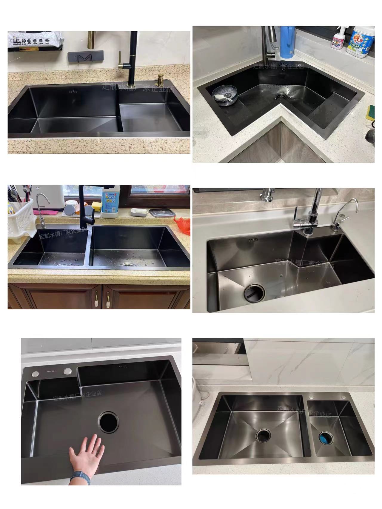 水槽定制纳米黑金钢定做304不锈钢手工水槽单槽双槽洗碗池洗菜盆