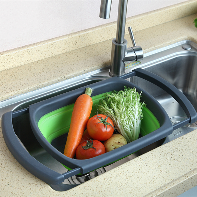 硅胶折叠水槽沥水篮厨房洗菜篮家用镂空水果盆可伸缩户外创意水盆