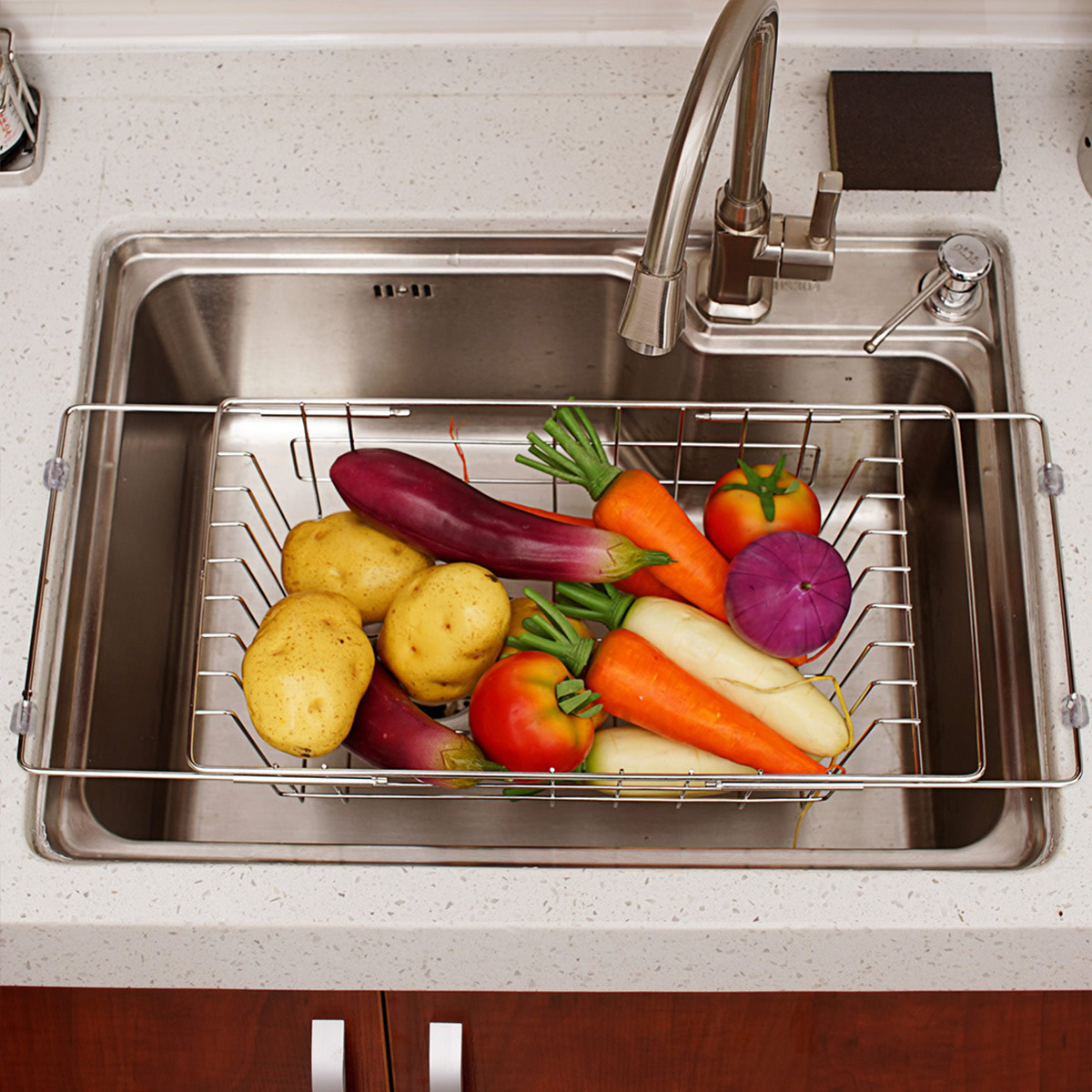 ORZ 厨房置物架 不锈钢沥水架可伸缩水槽架洗菜篮碗碟收纳滤水