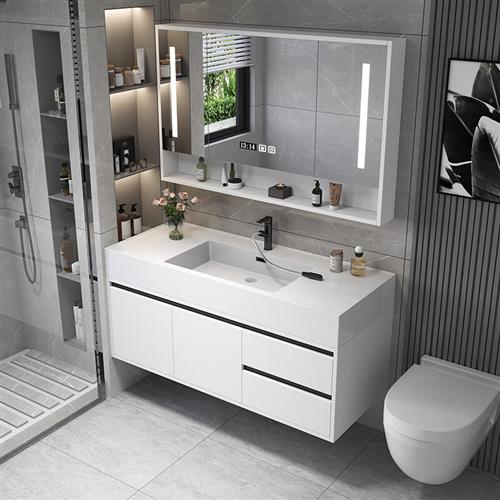 浴室柜镜柜组合纳约现代简米岩石一体台盆洗脸0手盆卫生间洗漱台